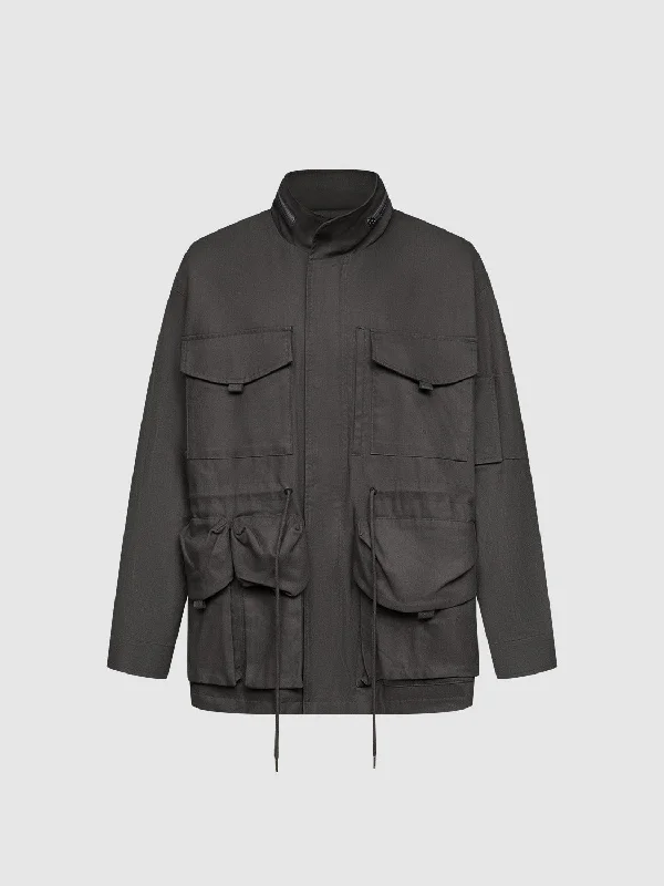 Multi Pocket Oversized Hooded Jacket Tiered Jacket Buttoned Jacket Zippered Jacket
