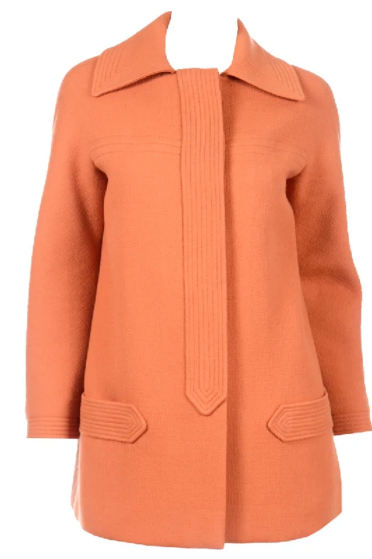 Vintage Pierre Cardin Orange Wool Jacket Notch Collar Peter Pan Collar Cowl Neck