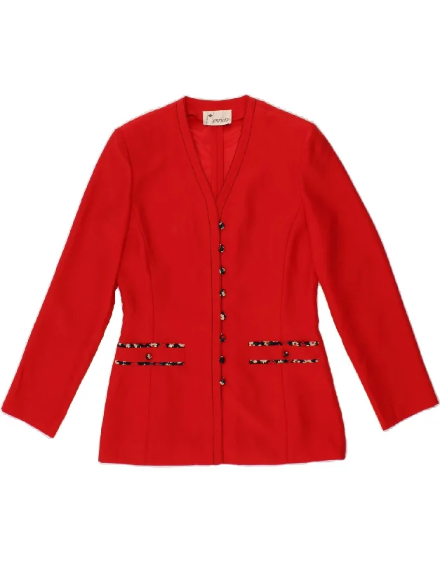 VINTAGE Womens Blazer Jacket IT 40 Small Red Polyester Stand-Up Collar Roll-Neck Collar Turtle Neck VINTAGE Womens Blazer Jacket IT 40 Small Red Polyester Stand-Up Collar Roll-Neck Collar Turtle Neck