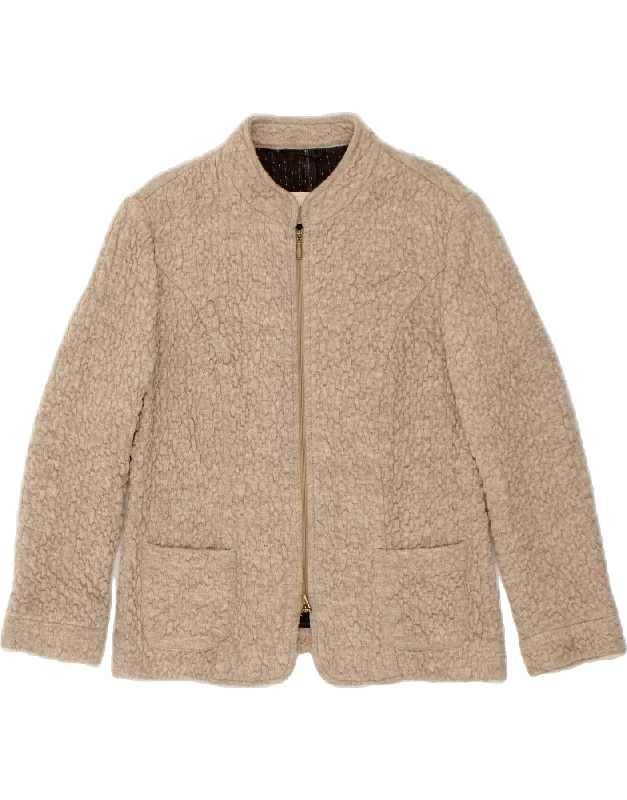 VINTAGE Womens Blazer Jacket UK 12 Medium Beige Wool Stand-Up Collar Roll-Neck Collar Turtle Neck VINTAGE Womens Blazer Jacket UK 12 Medium Beige Wool Stand-Up Collar Roll-Neck Collar Turtle Neck