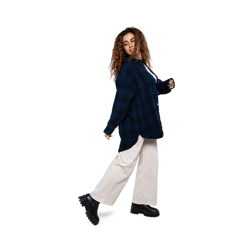 Women (Over-Sized) Crossed Jacket - Black x Blue Cotton Jacket Linen Jacket Terry Jacket