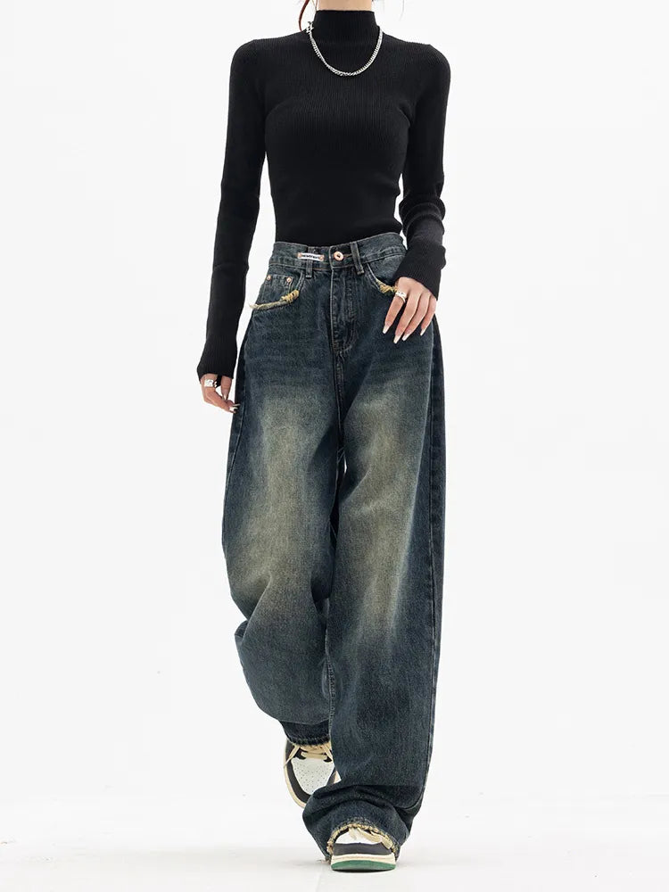 High Waist Women's Jeans Harajuku Vintage BF Style Streetwear All-match Loose Comfortable Full-Length Denim Jeans High Waist Women's Jeans Harajuku Vintage BF Style Streetwear All-match Loose Comfortable Full-Length Denim Jeans