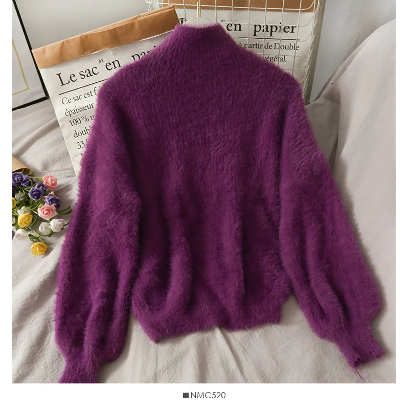 Autumn and winter sweet and versatile half high collar long sleeve sweater 1922 Seamless Knitted Crochet Autumn and winter sweet and versatile half high collar long sleeve sweater 1922 Seamless Knitted Crochet