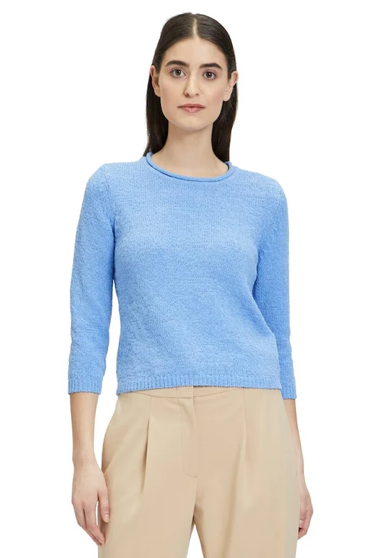 Betty Barclay Knit Cropped Sleeve Jumper, Blue Fitted Loose Oversized