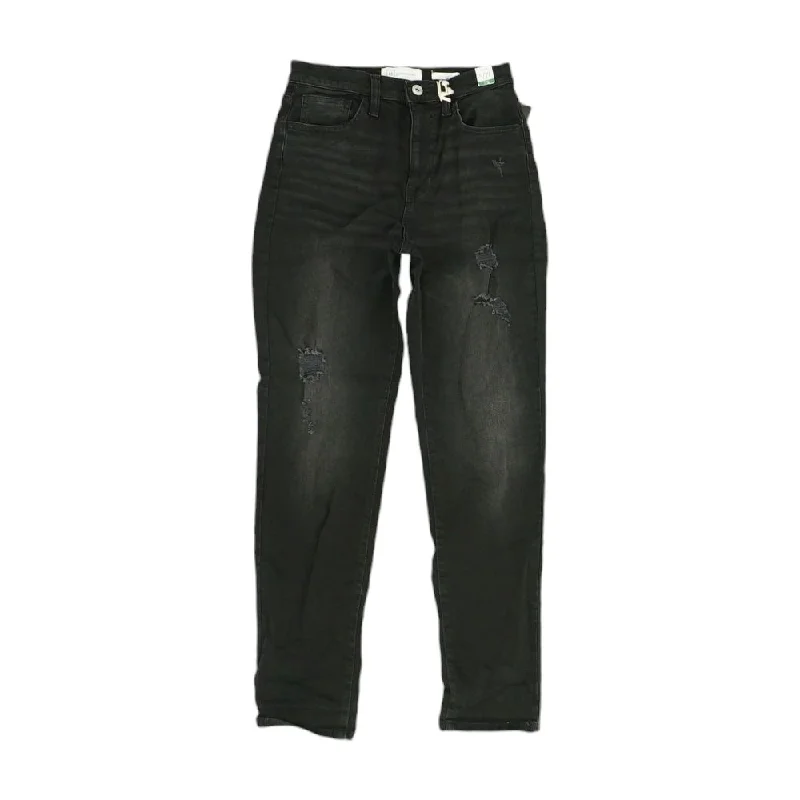 Black Solid Mom Jeans Chic Faded Blue Jeans