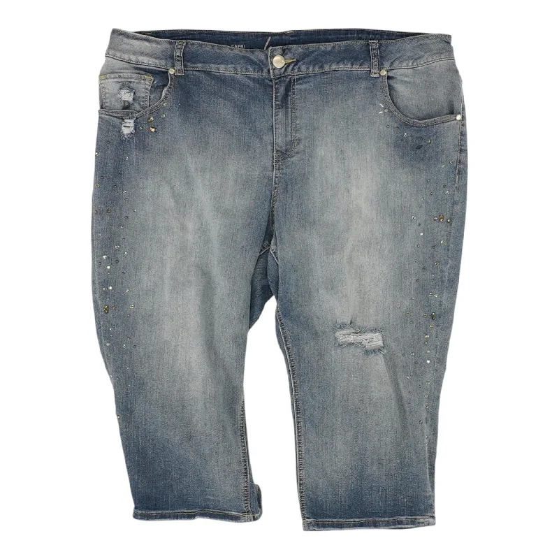 Blue Solid Capri Jeans Trendy Colored Denim Jeans