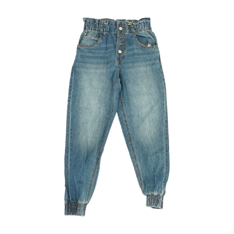 Blue Solid Capri Jeans Fashionable Raw Edge Jeans