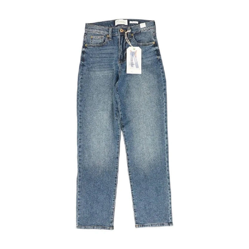 Blue Solid High Rise Straight Leg Jeans Comfortable Stretch Denim Jeans