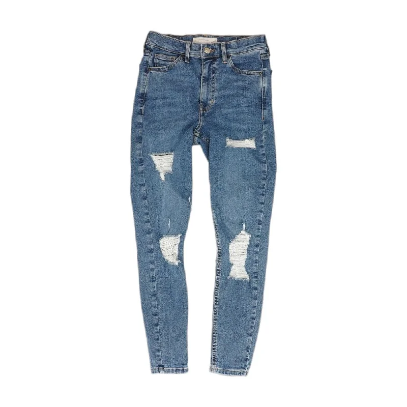 Blue Solid Jeans Stylish Paperbag Waist Denim