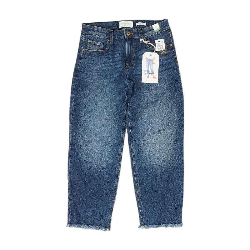 Blue Solid Straight Leg Jeans Stylish Shredded Denim Jeans