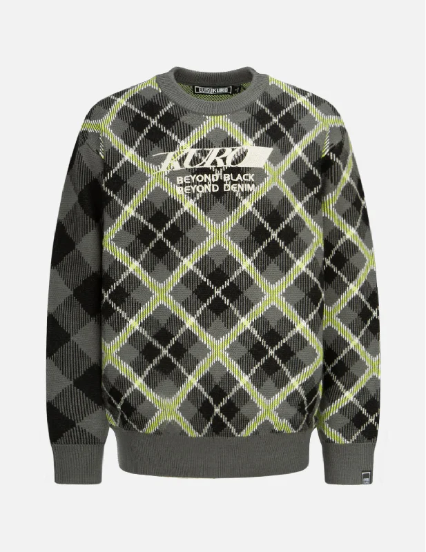Contrast Plaid Sweater Graphic Sweater Embroidered Appliqued