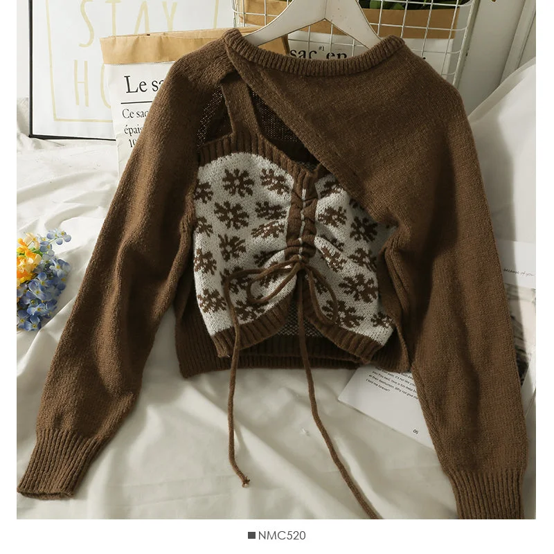 Design sense round neck long sleeve Pullover Sweater with suspender inside 1797 Boat Neck Shawl Collar Notched Collar Design sense round neck long sleeve Pullover Sweater with suspender inside 1797 Boat Neck Shawl Collar Notched Collar