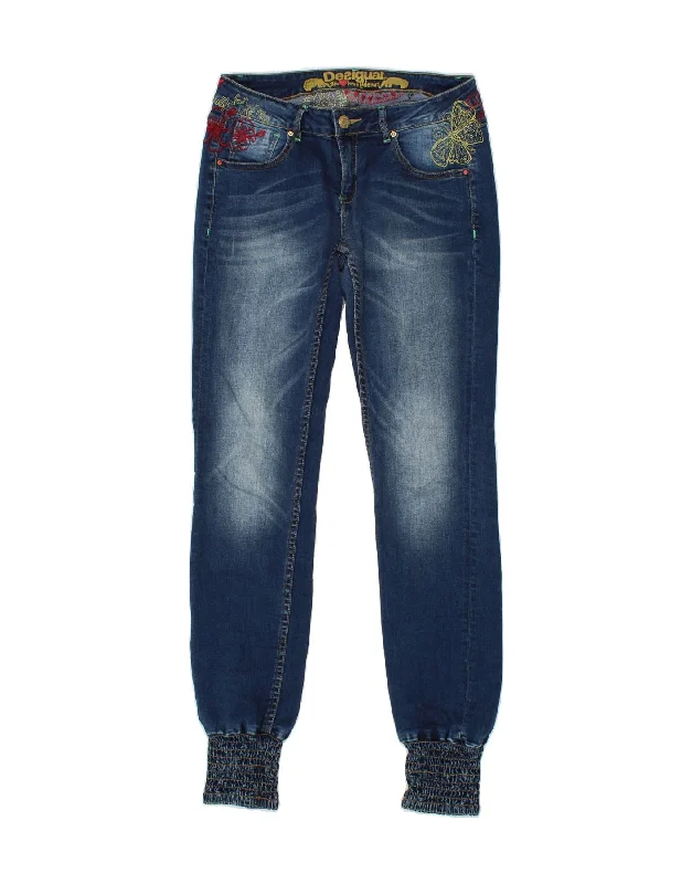 DESIGUAL Womens Joggers Slim Jeans W30 L32 Blue Floral Trendy Bootcut High-Waisted Jeans DESIGUAL Womens Joggers Slim Jeans W30 L32 Blue Floral Trendy Bootcut High-Waisted Jeans