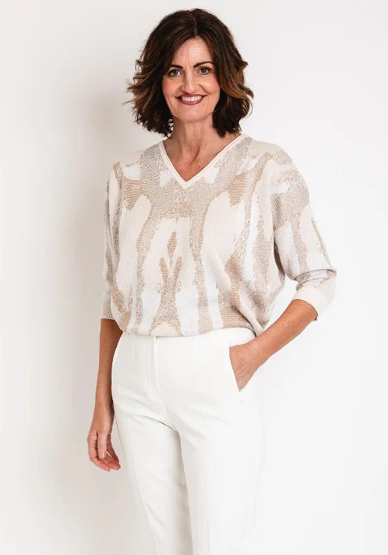 Eva Kayan V-Neck Shimmery Sweater, Gold Toggled Drawstring Belted