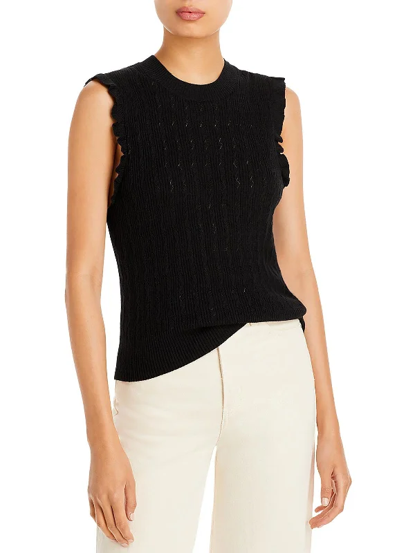 Gardenia Womens Ruffled Crewneck Tank Top Sweater Fitted Loose Oversized