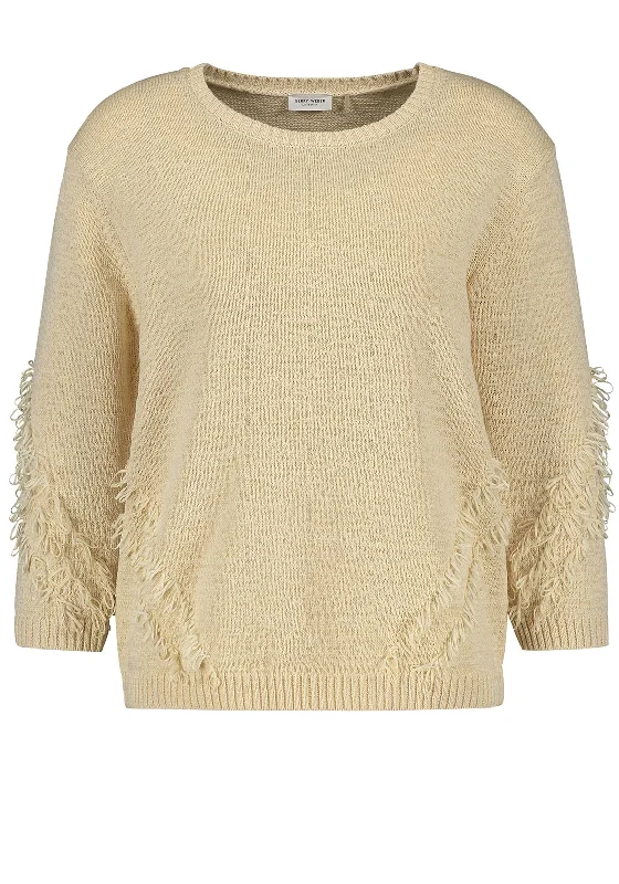 Gerry Weber Decorative Fringing Soft Knit Jumper, Beige Thin Thick Dense