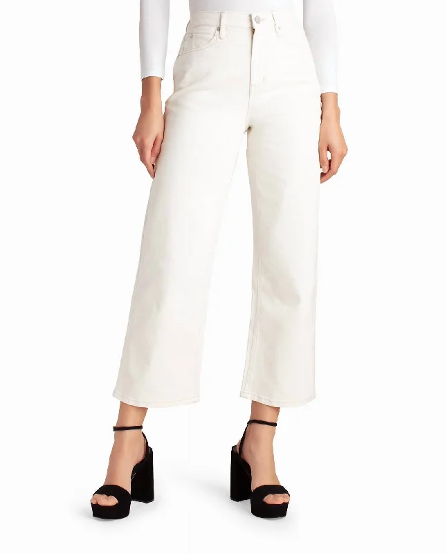 High Rise Wide Leg Ankle Jean In Off White Cozy Wide-Legged Jeans