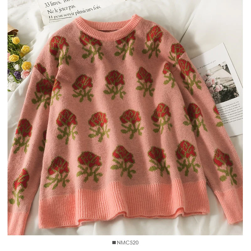 Hong Kong Style Vintage printed loose slim Pullover Sweater 1958 Chenille Brocade Lace Hong Kong Style Vintage printed loose slim Pullover Sweater 1958 Chenille Brocade Lace