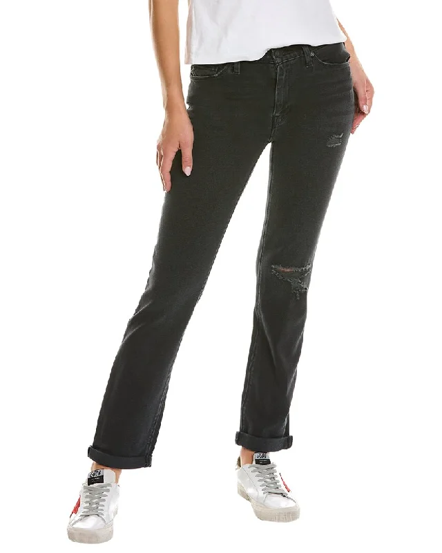 HUDSON Jeans Nico Mid-Rise Black Ash Destruct Straight Ankle Jean Trendy Flared Leg Jeans HUDSON Jeans Nico Mid-Rise Black Ash Destruct Straight Ankle Jean Trendy Flared Leg Jeans