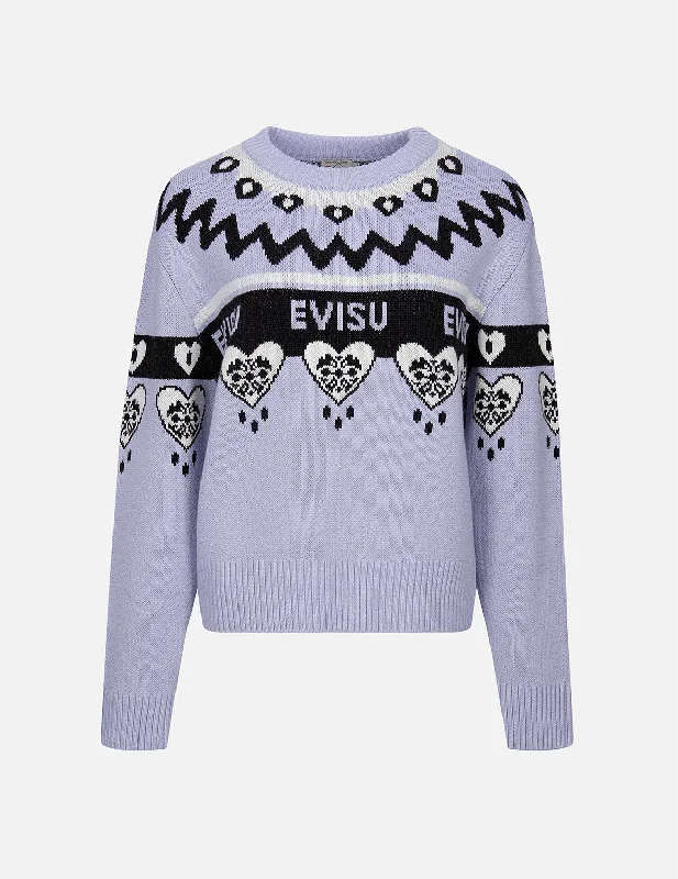 Kamon Heart Jacquard Loose Fit Sweater Print Jacquard Patchwork