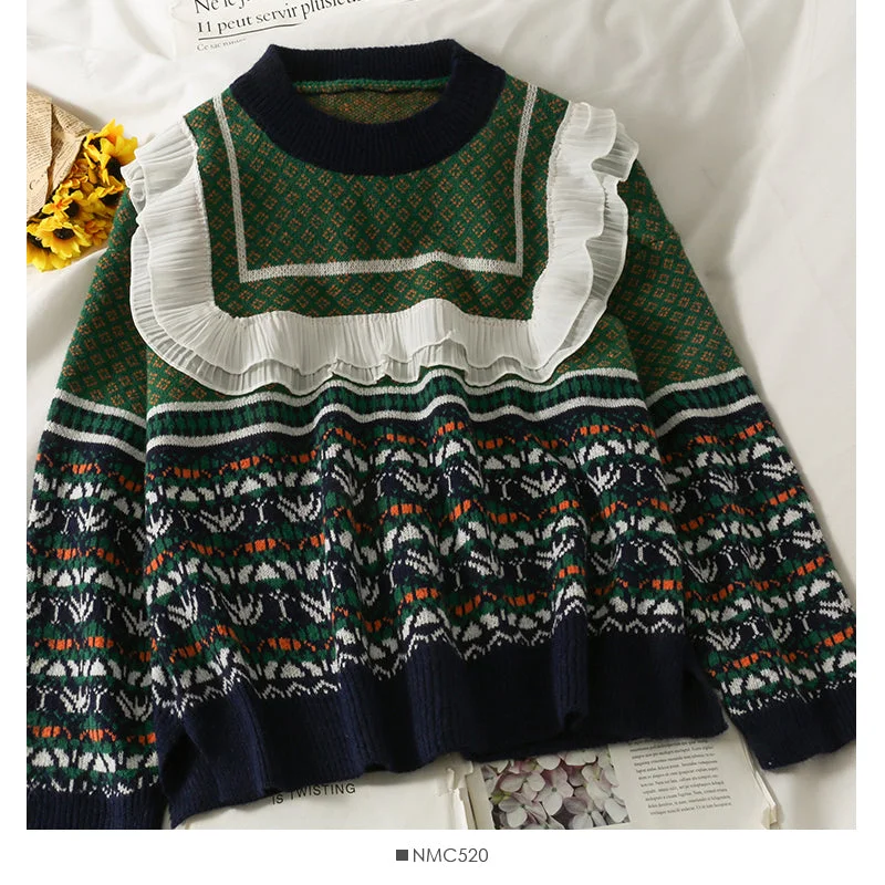 Korean retro fungus edge stitched round neck long sleeve Pullover Sweater 1979 Boat Neck Shawl Collar Notched Collar Korean retro fungus edge stitched round neck long sleeve Pullover Sweater 1979 Boat Neck Shawl Collar Notched Collar