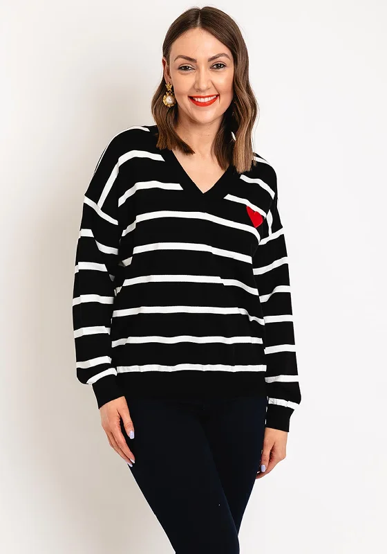 Serafina Collection One Size Heart Motif Striped Sweater, Black Machine Wash Dry Clean Hand Wash Serafina Collection One Size Heart Motif Striped Sweater, Black Machine Wash Dry Clean Hand Wash