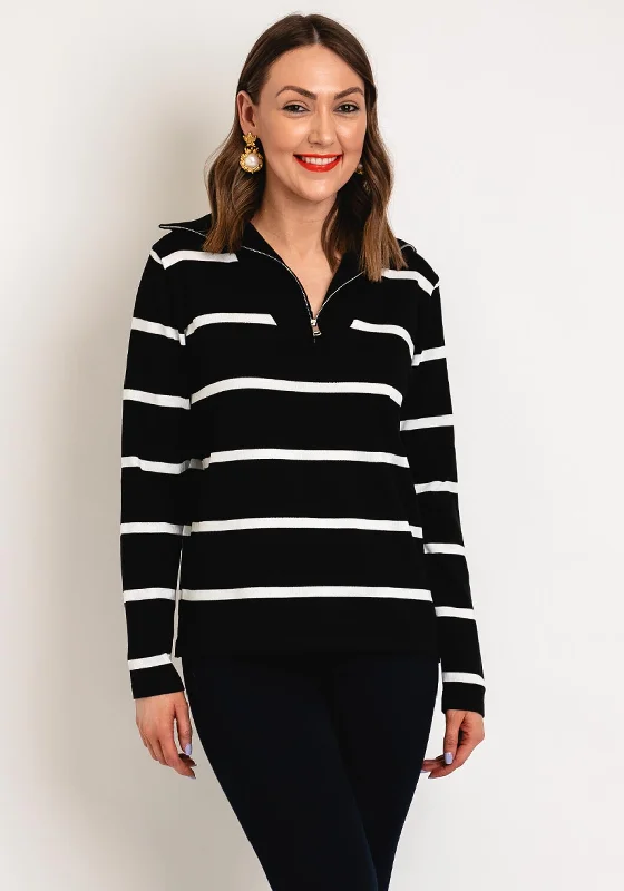 Serafina Collection One Size Half Zip Striped Sweater, Black Chenille Blend Fleece Blend Nylon Blend Serafina Collection One Size Half Zip Striped Sweater, Black Chenille Blend Fleece Blend Nylon Blend