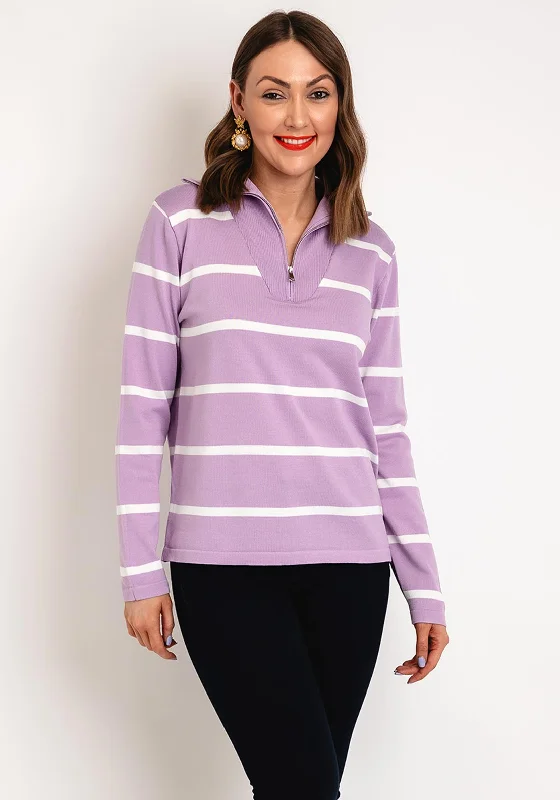 Serafina Collection One Size Half Zip Striped Sweater, Lilac Neon Metallic Matte