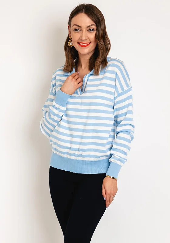 Serafina Collection One Size Striped Sweater, Blue Transparent Opaque Sheer