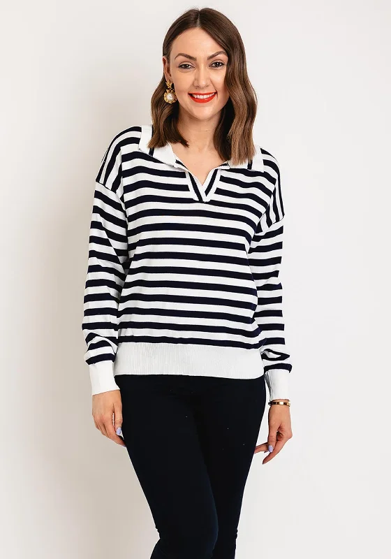 Serafina Collection One Size Striped Sweater, Navy Polka Dot Checkered Tartan