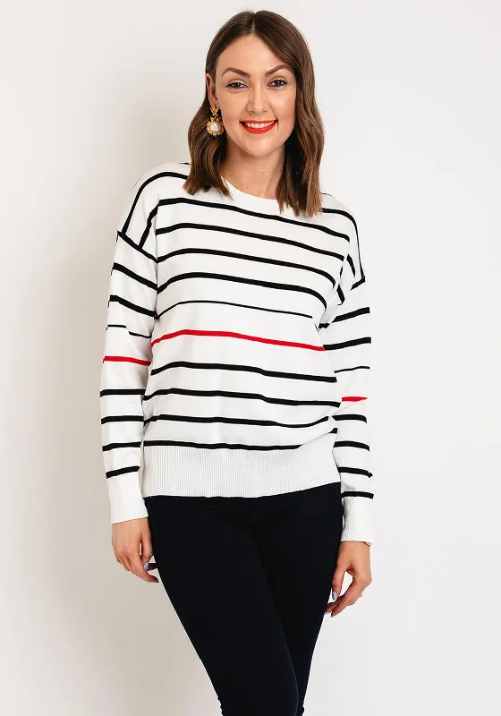 Serafina Collection One Size Contrast Stripe Sweater, White Spandex Rayon Corduroy