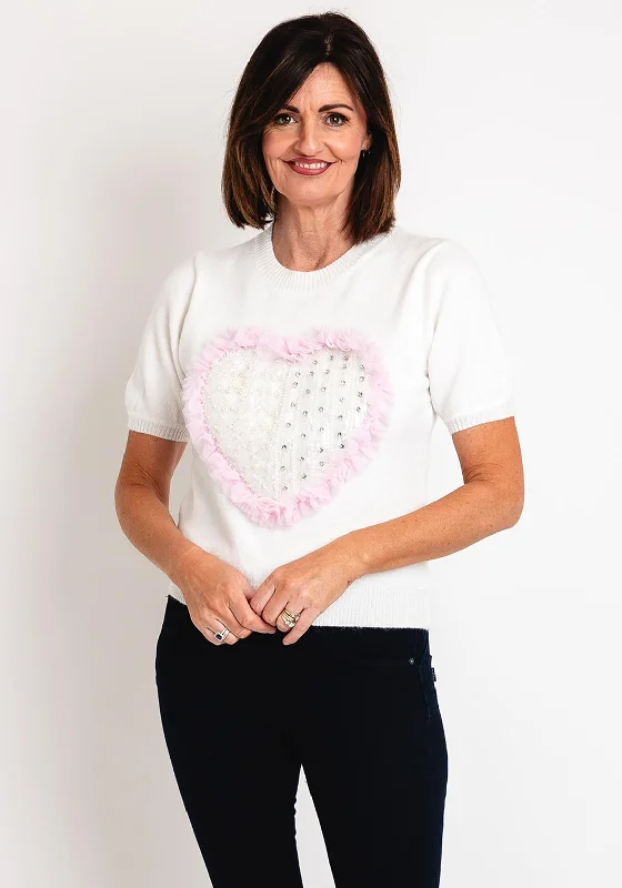 Serafina Collection One Size Tulle Heart Sweater, White Wool Fabric Cashmere Fabric Tweed Fabric Serafina Collection One Size Tulle Heart Sweater, White Wool Fabric Cashmere Fabric Tweed Fabric