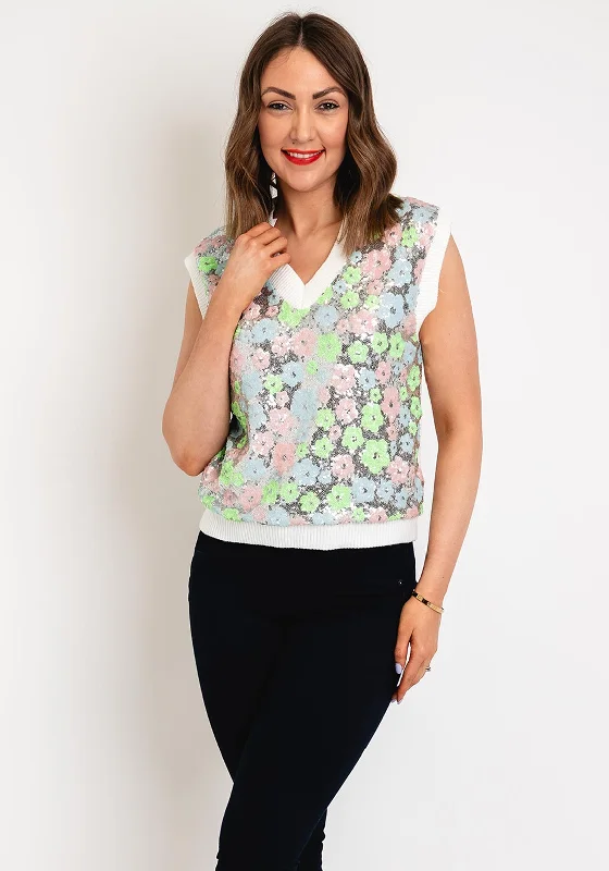 Serafina Collection One Size Floral Sequin Sweater Vest, White Hooded Sweater Collared Sweater Shawl Collar Serafina Collection One Size Floral Sequin Sweater Vest, White Hooded Sweater Collared Sweater Shawl Collar