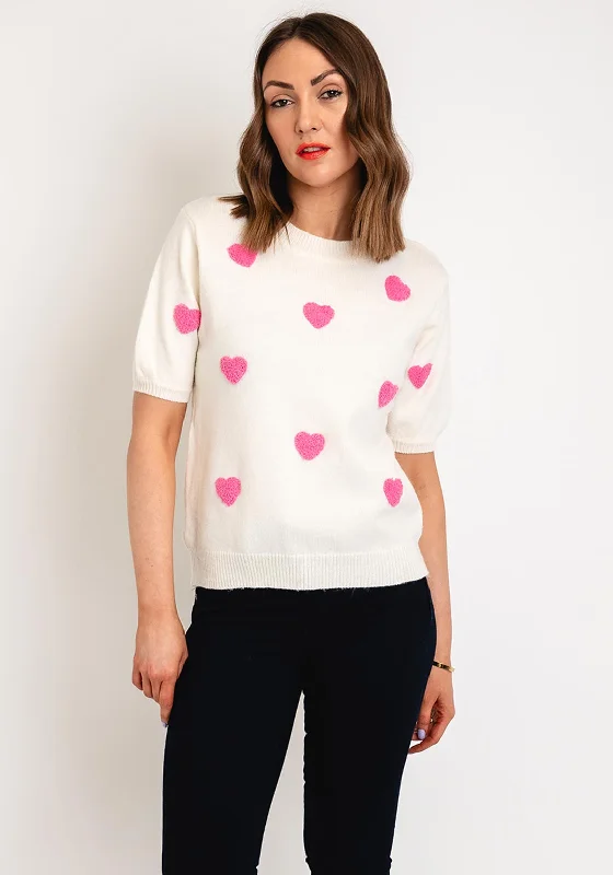 Serafina Collection One Size Heart Applique Knit Sweater, Cream Slim Fit Regular Fit Oversized Serafina Collection One Size Heart Applique Knit Sweater, Cream Slim Fit Regular Fit Oversized