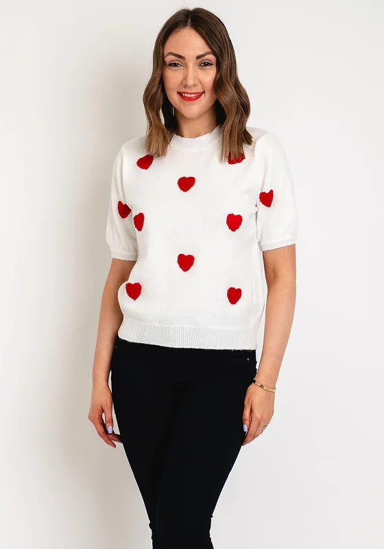 Serafina Collection One Size Heart Applique Knit Sweater, White High Neck Crew Neck V-Neck Serafina Collection One Size Heart Applique Knit Sweater, White High Neck Crew Neck V-Neck