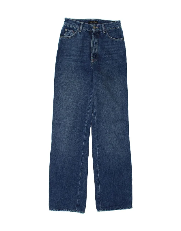 MASSIMO DUTTI Womens Wide Leg Jeans EU 34 2XS W25 L32  Blue Cotton Fashionable Straight Fit Denim