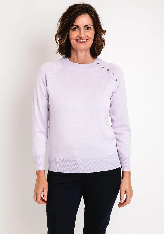 Micha Button Shoulder Sweater, Lilac Satin Fabric Silk Fabric Chiffon Fabric