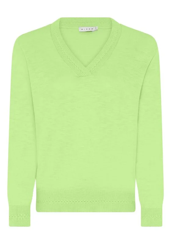 Micha Linen Blend V Neck Jumper, Lime Green Knit Fabric Woven Fabric Fleece Fabric