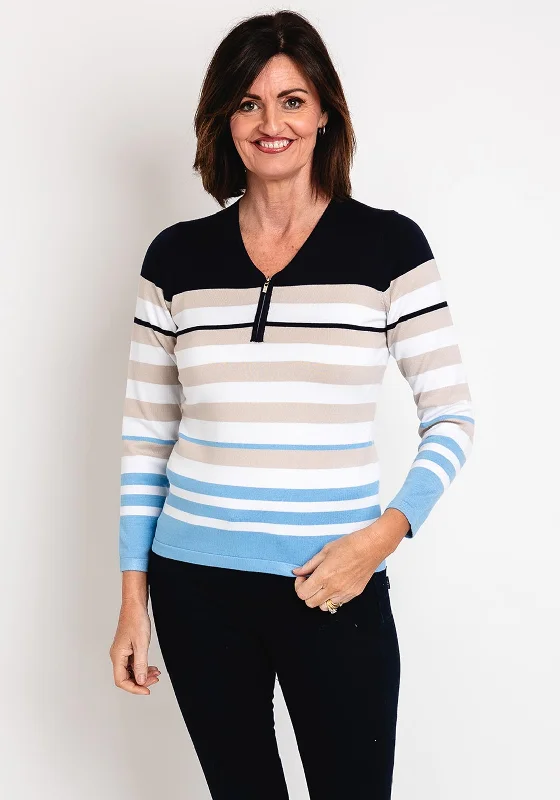 Micha Half Zip Striped Sweater, Multi Cashmere Blend Cotton Blend Poly Blend