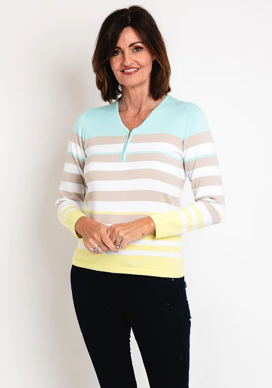 Micha Half Zip Striped Sweater, Multi Striped Floral Plaid