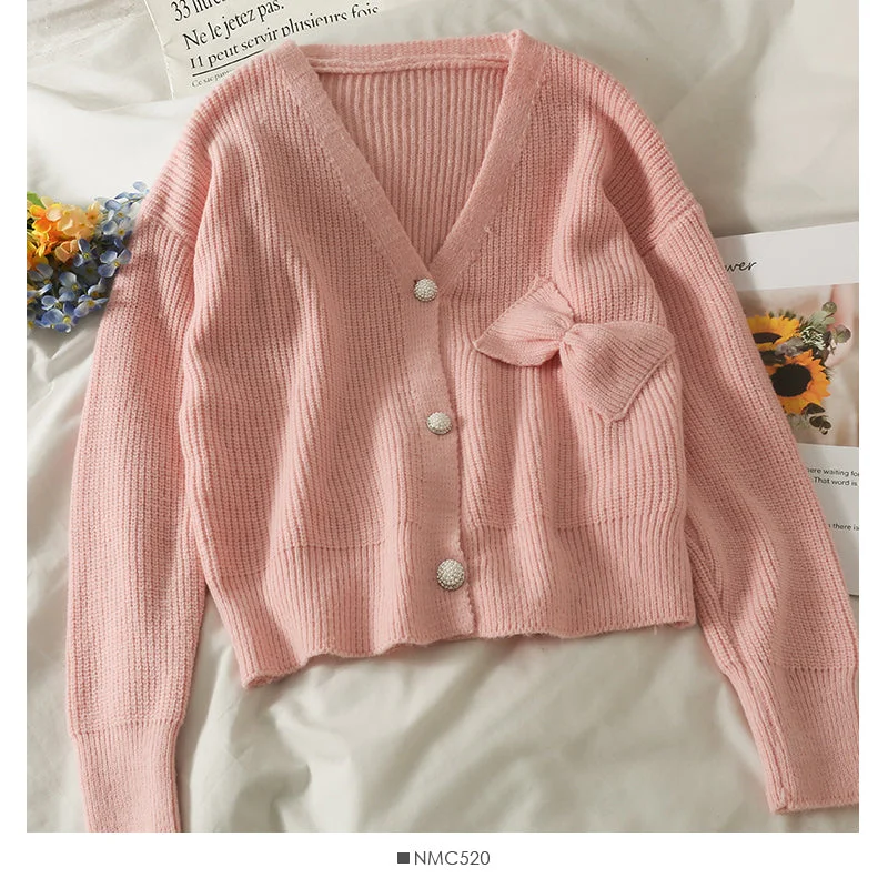 New sweet bow decorative thin sweater  1901 Hooded Caped Shawl Collar