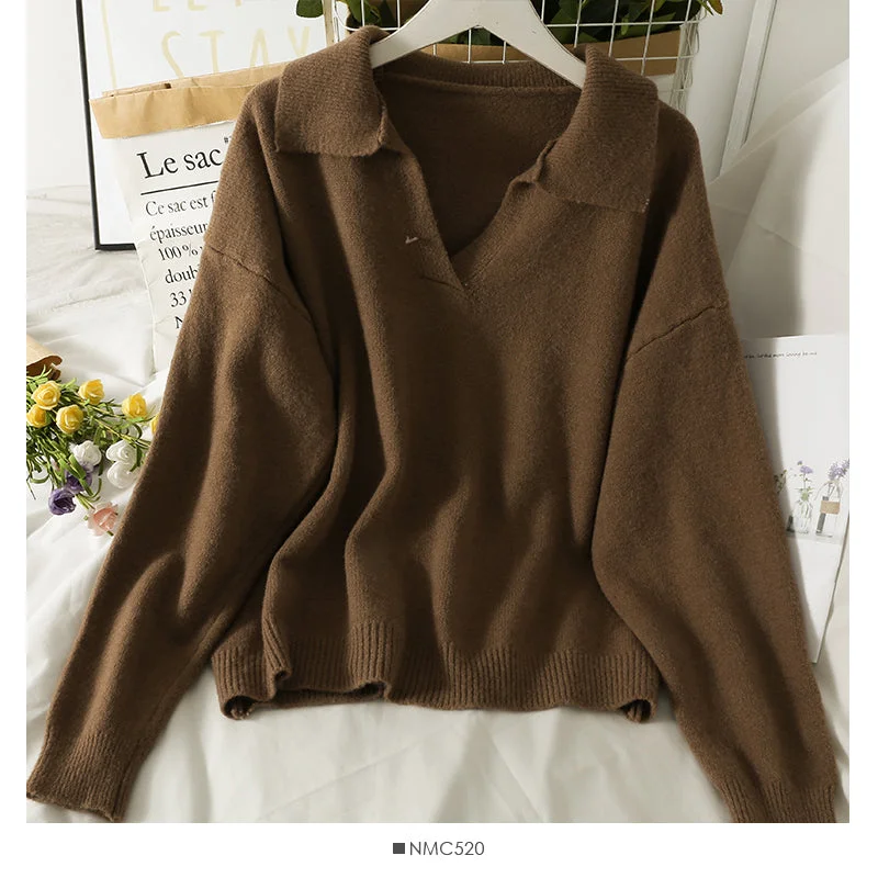 New Vintage Lapel loose thin Pullover Sweater for women 1805 Terry Terry Cloth Terry Knit New Vintage Lapel loose thin Pullover Sweater for women 1805 Terry Terry Cloth Terry Knit