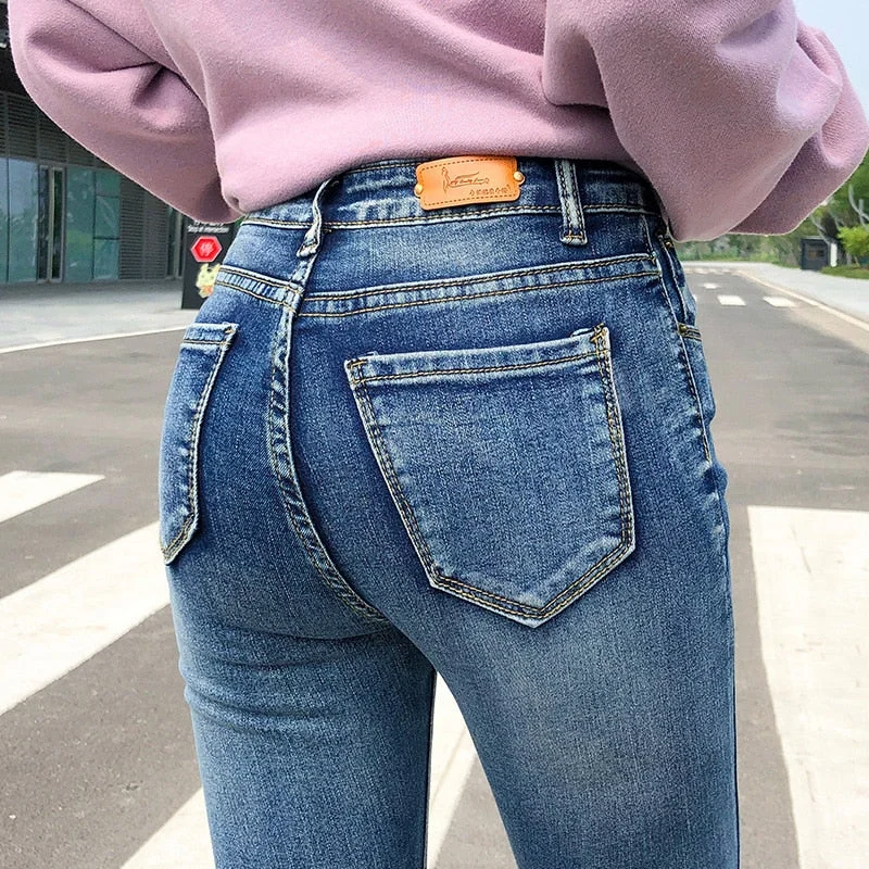 Women Stretch High Waist Classic Retro Jeans Lady Trendy Cut-Off Denim Shorts