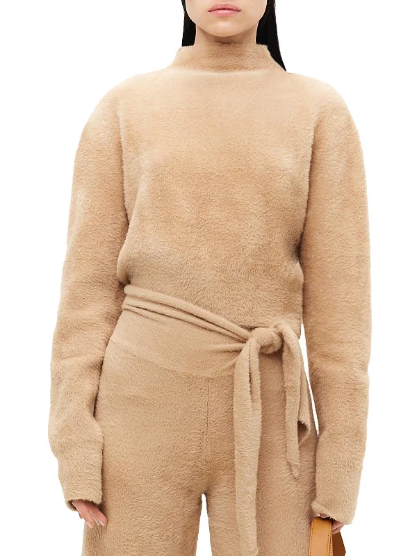 Oko Womens Crop Funnel Neck Pullover Sweater Lightweight Heavyweight Midweight