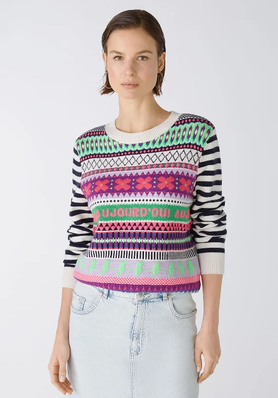 Oui Jacquard Knit Jumper, Multi-Coloured Stylish Fashionable Trendy