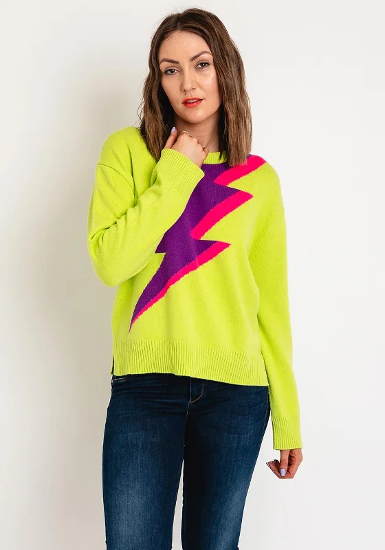Oui Lightning Bolt Knit Sweater, Lime Green Terry Terry Cloth Terry Knit