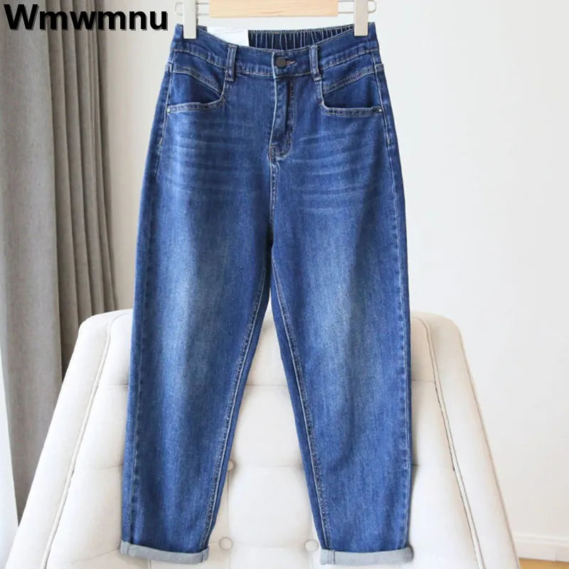 Oversize 5XL Ankle-Length Harem Jeans Baggy High Waist Womens Straight Denim Fashionable White Denim Jeans Oversize 5XL Ankle-Length Harem Jeans Baggy High Waist Womens Straight Denim Fashionable White Denim Jeans