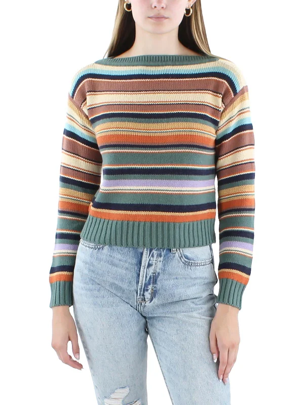 Petites Womens Linen Blend Striped Pullover Sweater Terry Terry Cloth Terry Knit