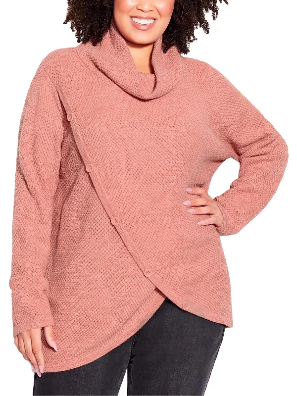 Plus Womens Cowl Hooded Pullover Sweater Elasticated Padded Insulated