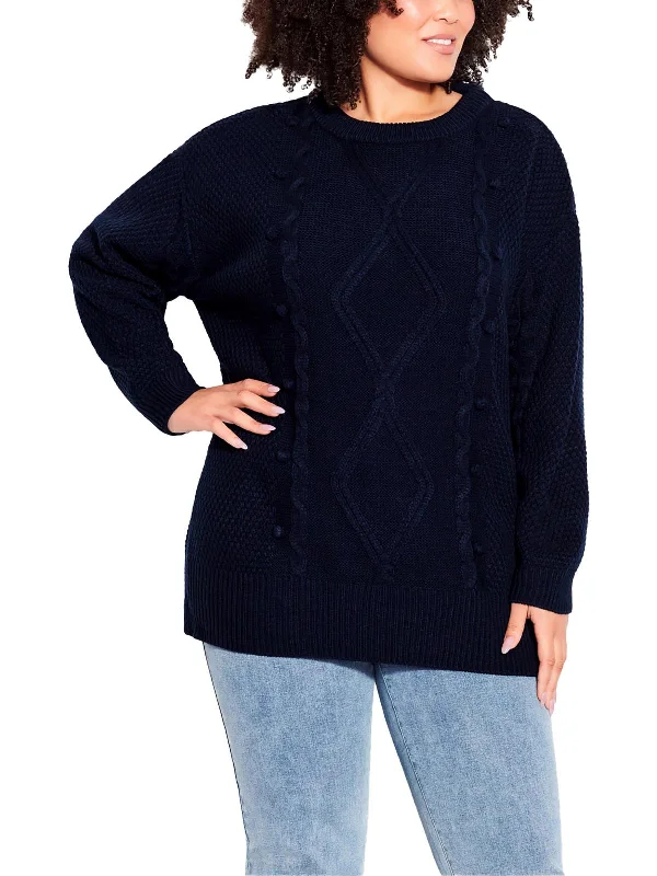 Plus Womens Knit Long Sleeves Pullover Sweater Transparent Opaque Sheer